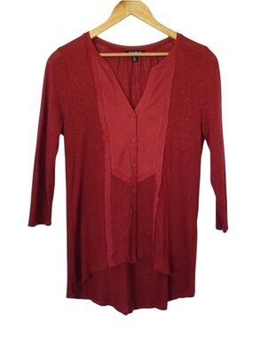 3/$20 Lucky Brand Maroon Red Thin Lightweight Boho Knit Button Down Blouse